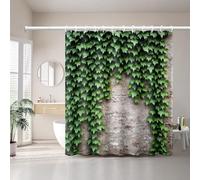 EIWAXU Cortina de Ducha Estampada con Hiedra Verde trepando por una Pared de Piedra, decoración de baño de Estilo artístico Moderno con Ganchos de plástico. 300x210cm(AnxAl)
