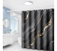 EIWAXU Cortina de Ducha Estampada con Textura fluida en Negro y Dorado, Estilo de Arte Moderno para el baño, Lavable a máquina. 160x200cm(AnxAl)