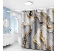 EIWAXU Cortina de Ducha Estampada con Textura fluida en Tonos Dorados, Grises y Blancos, Estilo Moderno para baño, Ideal para hoteles y Lavable a máquina. 190x200cm(AnxAl)