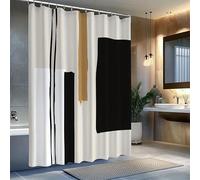 EIWAXU Cortina de Ducha geométrica Minimalista marrón, Negra y Blanca, Bloques Verticales y rectangulares, Cortinas de Ducha para baño 90x180cm/35x71in(WxH)