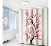 EIWAXU Cortina de Ducha Minimalista con Estampado de árbol de Ciruelo Rosa en Flor, Apta para el hogar y hoteles, Lavable a máquina. 160x230cm(AnxAl)