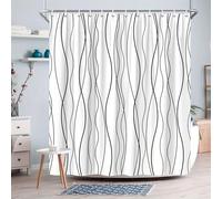 EIWAXU Cortina de Ducha Minimalista de líneas onduladas, diseño Abstracto en Blanco y Negro, con 12 Ganchos, poliéster Lavable a máquina. 210x170cm/83x67in(AnxAl)