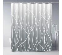 EIWAXU Cortina de Ducha Moderna con diseño geométrico Degradado y Ganchos, Color Blanco, a Rayas, Tela Impermeable, Lavable a máquina 120x160cm/47x63in(AnxAl)