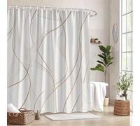 EIWAXU Cortina de Ducha Moderna con Ondas abstractas y líneas fluidas en Tonos Beige, Dorado y marrón Claro. Tela Lavable a máquina. Incluye 12 Ganchos. 190x200cm/75x79in(AnxAl)