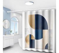 EIWAXU Cortina de Ducha Moderna Minimalista geométrica de Lujo con Estampado en Azul Oscuro y Beige Dorado. Incluye Ganchos de plástico. Lavable a máquina. 120x160cm(AnxAl)