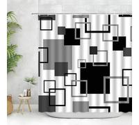 EIWAXU Cortina de Ducha Negra, Blanca y Gris con Estampado geométrico Cuadrado, Impermeable, de poliéster, para baño, Estilo Moderno y Abstracto. 165x185cm(AnxAl)