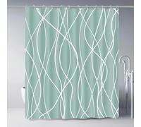 EIWAXU Cortina de ducha verde claro para baño con ganchos, diseño impermeable y poliéster, cortinas de baño con rayas blancas, lavable a máquina, 122 x 240 cm (ancho x alto)