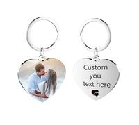 Eiwoty Llavero personalizado, personalizado con imagen y texto, llavero de doble cara personalizado para mujeres u hombres, negro, Plata G