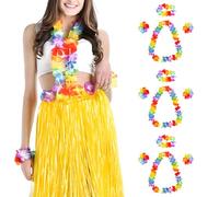 EIYVPRA 12 Piezas Decoración Hawaiana Leis, Adornos de flores hawaianos, leis hawaianos, diademas, collares y pulseras, Decoraciones de Fiesta Hawaiana Leis para Tropical Tema de Playa Decoraciones