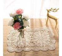 Eiyye - Tapetes rectangulares hechos a mano, 2 unidades, tapetes de ganchillo de algodón hechos a mano, encaje, para mesa, manteles individuales de ganchillo, posavasos 27 x 43 cm (Beige)