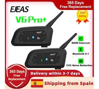 EJEAS V6 PRO + intercomunicador para casco de motocicleta auriculares Bluetooth con interfono BT de 800M comunicador 6 conductores reproductor de música impermeable Double Pack