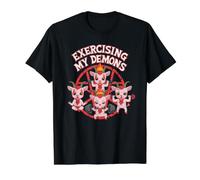 Ejerciciando mis Demonios Divertido Gimnasio Entrenamiento Demonio Camiseta gráfica económica, Hombre, Negro, L