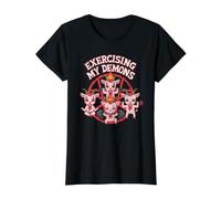 Ejerciciando mis Demonios Divertido Gimnasio Entrenamiento Demonio Camiseta gráfica económica, Mujer, Negro, S