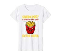 ¿Ejercicio? Pensé Que dijiste Papas Fritas Extra Amante de la Comida rápida Camiseta gráfica económica, Mujer, Blanco, XS