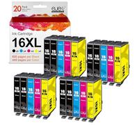ejet 16XL Multipack Cartuchos de Tinta compatibles para Epson 16XL 16 XL para Workforce WF-2630 WF-2760 WF-2540 WF-2660 W-F2750 WF-2650 WF-2510 WF-2520 WF-2530 WF-2010 Impresora (20 Unidades)