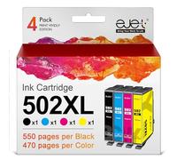 ejet 502XL Cartucho de Tinta Compatible para Epson 502 502-XL para Expression Home XP-5105 XP-5100 para Workforce WF-2860DWF WF-2865DWF XP5105 WF-2860 (Negro, Cian, Magenta, Amarillo, Paquete de 4)