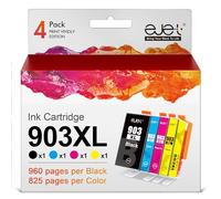ejet 903XL - Cartuchos de Impresora multifunción compatibles con HP 903 XL con Chip para impresoras multifunción HP Officejet Pro 6950 6960 6970 (4 Unidades, Color Negro, Cian, Magenta y Amarillo)