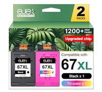 Ejet Cartuchos de tinta 67XL, color negro, paquete combinado remanufacturado para HP Ink 67 67XL, funciona para Deskjet 2700 2700e 2755 2755e 2855e 2800e 2852e 4100 4100e 4155e 4255e Envy 6000 6055e