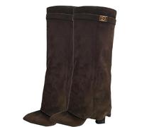 Ejoyiso 2026 New Shark Boots Mujer Suede Knee High Boots Punta Punta Tacón Plataforma Largo Rodilla Alto Invierno, Gamuza Marrón, 41 EU