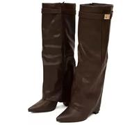 Ejoyiso 2026 New Shark Boots Mujer Suede Knee High Boots Punta Punta Tacón Plataforma Largo Rodilla Alto Invierno, Piel marrón., 41 EU