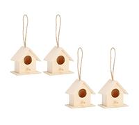 Ejoyous 4PCS Casa de Pájaros de Madera Caja Nido para Pájaros Casa de Colgante de Madera Natural para Pequeños Jardín Pintable Decoración Interior Al Aire Libre Refugio de Cría