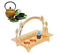 Ejoyous Bandeja de Café Vintage, Metal de Aleación de Zinc, Dorada, para Servir en Hogar, Bar, Cafetería