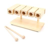Ejoyous Bloque de Percusión de Madera, Bloque de 5 Tonos Bloque de Ritmo Percusión Clapper Instrumento Musical Madera con 2 Martillos para Ritmo Lecciones de Educación Musical Educación