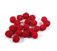Ejoyous Bolas de Ratán Bolas Decorativas Bolas de Ratán 20 Piezas 5 Colores Trabajos Manuales Naturales para Bodas Decoración de Cumpleaños de Navidad (Rojo)