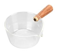 Ejoyous Cacerola para leche de cristal con mango de madera, cacerola, cacerola, cacerola para pasta con pico en V, cacerola para leche, sopa, pasta, huevos, arroz (400 ml)