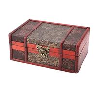 Ejoyous Caja de Almacenamiento de Madera Vintage, Cofre del Tesoro, Caja de Almacenamiento de Joyas, Organizador de Joyas, Caja Decorativa del Tesoro 23 X 16 X 9,8 Cm (Loto con cerradura)