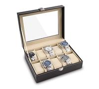 Ejoyous Caja para 20 relojes, caja para relojes, caja de almacenamiento de joyas, cuadrícula, piel sintética, con cerradura, organizador de relojes de lujo con cojín extraíble, Negro, Moderno