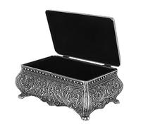 Ejoyous Cajas Antiguas de Joyería Caja de Almacenaje Rectangular con Grabado Floral Metálico Organizador de Baratijas para Mujeres Niñas Cumpleaños Navidad (Plata Antigua)