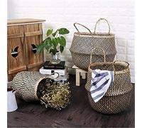 Ejoyous Cesta de Almacenamiento Nórdica Plegable de Pasto Marino, Material Natural, Organizador Multiusos con Asas, Perfecta para Ropa Sucia, Juguetes o Cubiertas de Macetas (4)