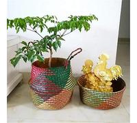 Ejoyous Cesta de Almacenamiento Nórdica Plegable de Pasto Marino, Material Natural, Organizador Multiusos con Asas, Perfecta para Ropa Sucia, Juguetes o Cubiertas de Macetas (7)