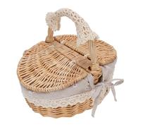 Ejoyous Cesta de Picnic de Mimbre, Cesta Tejida Ovalada Grande con Forro de Algodón de Lino Extraíble, Tapa de Doble Apertura, 10 X 7,1 X 9,8 Pulgadas, para Picnics, Acampadas, Reuniones, Decoración