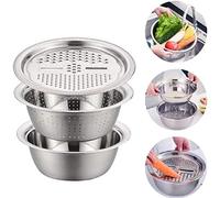 Ejoyous Cuenca de Acero Inoxidable Conjunto de Coladores de Colador Multifuncional 3pcs Herramienta de Cocina con Cuenca de Drenaje Superior para Lavar Frutas Verduras (4)