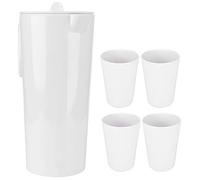 Ejoyous Hervidor de Agua de Melamina de 1700 Ml con 4 Tazas, Juego de Jarra de Bebidas Blanca, Gran Capacidad, Fácil de Limpiar, Agarre Antiescaldaduras para el Hogar, Cocina, Restaurante, Oficina,
