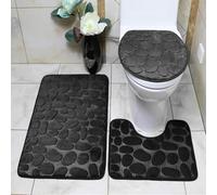 Ejoyous Juego de Alfombrilla de Baño con Relieve de Adoquín, 3 Piezas de | Respaldo texturizado antideslizante, cubierta de tapa de inodoro incluida, sensación suave bajo los pies, protección del