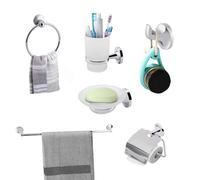 Ejoyous Juego de baño de 6 Piezas: toallero, portarrollos, jabonera, Gancho y portacepillos de Dientes, Zinc Cromado + Vidrio Esmerilado, Moderno, Plateado
