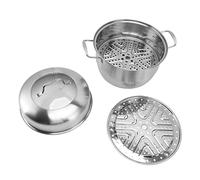 Ejoyous Olla de de Acero Inoxidable, Olla de Multicapa con Tapa de Vidrio, 10,1 Pulgadas de Diámetro Interior, Utensilios de Cocina Apilables con Asas Dobles, para Cocinar en Familia Mariscos y (2