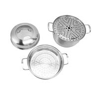 Ejoyous Olla de de Acero Inoxidable, Olla de Multicapa con Tapa de Vidrio, 10,1 Pulgadas de Diámetro Interior, Utensilios de Cocina Apilables con Asas Dobles, para Cocinar en Familia Mariscos y (3