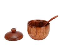 Ejoyous Olla de Madera para Especias, Azufaifa, Tarro de Madera para Condimentos, 9 X 6 Cm, con Tapa y Cuchara para Almacenamiento de Sal, Azúcar, Pimienta, Diseño a Prueba de Polvo para Cocina,
