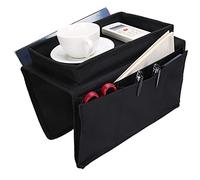 Ejoyous Organizador de Reposabrazos para Sofá con Bandeja y 5 Bolsillos, Mayordomo Plegable para Almacenamiento de Revistas y Control Remoto