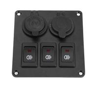 Ejoyous Panel de Interruptor de Luz, Cargador de Coche de Aluminio y Encendedor de Cigarros, 3 Interruptores Basculantes 12 V 24 V LED Verde Cubierta Impermeable para Coche Marino Barco Camión (rojo)