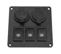 Ejoyous Panel de Interruptor de Luz, Cargador de Coche de Aluminio y Encendedor de Cigarros, 3 Interruptores Basculantes 12 V 24 V LED Verde Cubierta Impermeable para Coche Marino Barco Camión