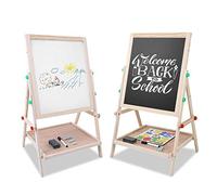 Ejoyous Pizarra infantil de madera, 2 en 1, dos caras, altura ajustable, pizarra magnética con caballete, para niños de 3 a 12 años, 65 x 35 x 31 cm