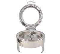 Ejoyous Plato Redondo de Acero Inoxidable de 6 Litros, Servidor de Buffet con Tapa de Vidrio, Calentador de Alcohol, Tapa Abatible de 90°, Sartén Profunda, Acabado Espejo para Catering, Boda, Cena