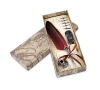 Ejoyous Pluma de caligrafía, pluma de caligrafía antigua, pluma de caligrafía hecha a mano y juego de tinta, papelería ejecutiva vintage con botella Nib Bases (rojo)