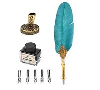 Ejoyous Pluma de Caligrafía Vintage de Ganso con Base, Bolígrafo Retro con 5 Cabezales de Repuesto