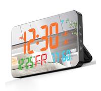 Ejoyous Reloj Digital para Dormitorio, WiFi Eléctrico con Termómetro Higrómetro, Calendario, Fecha LED, Despertador Doble para Mesita de Noche